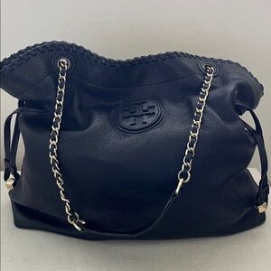 Tory Burch Marion Black Pebbled Leather Handbag